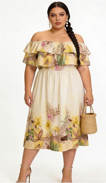Picture of PLUS SIZE PRINTED DRESS WITH RUFFLED COLLAR